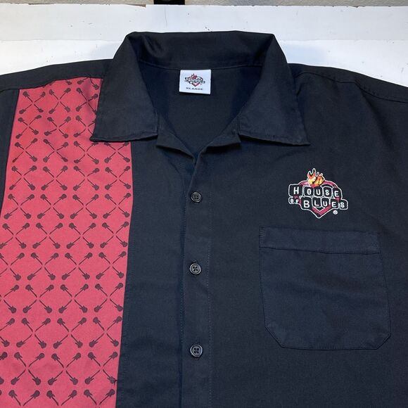 HOUSE OF BLUES BROTHERS CASINO POKER BAR BOWLING SHIRT Mens XL Guitar Pattern - Picture 1 of 4